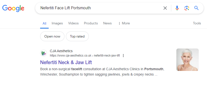 CJA Aesthetics Google Search Results