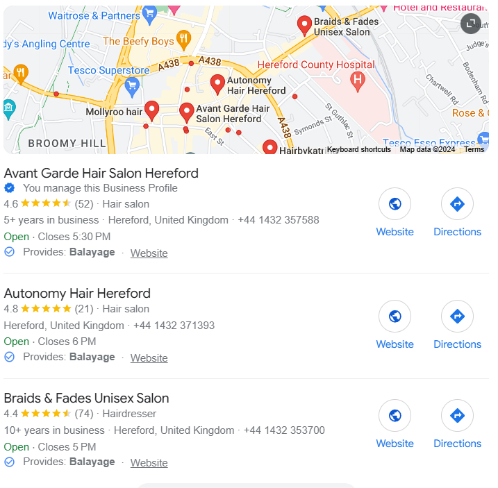 Google Business profile Hereford salon
