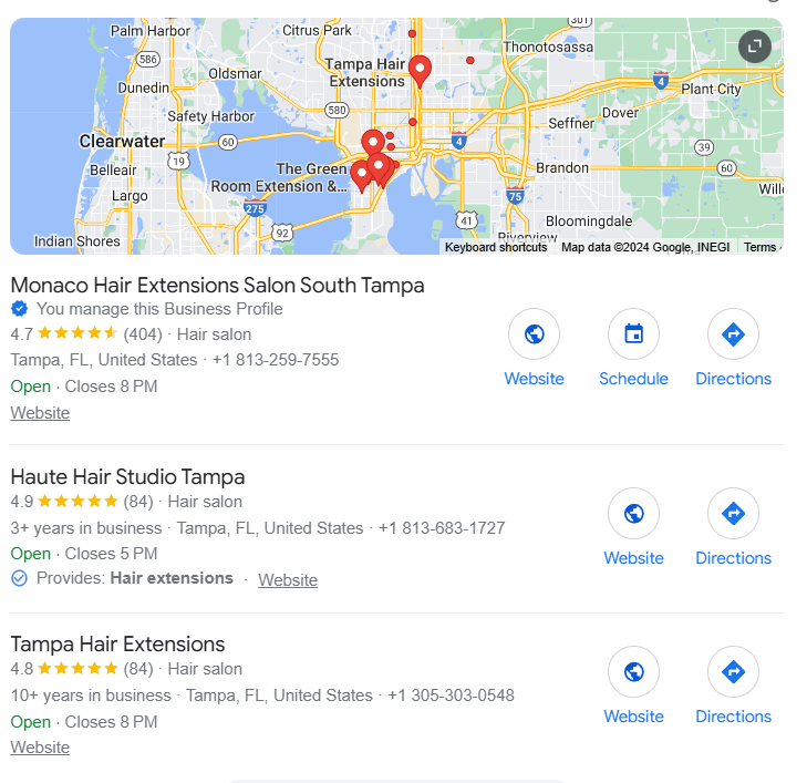 Google Business profile Tampa salon